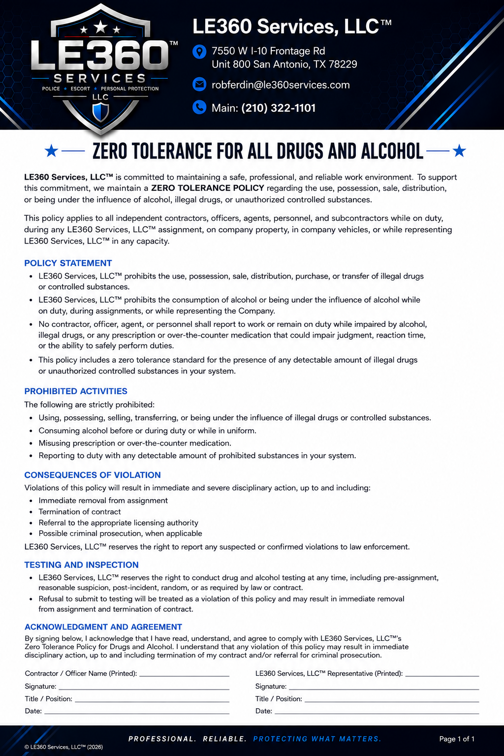 Zero Tolerance For All Drugs And Alcohol